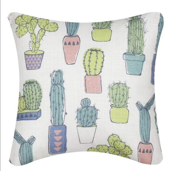 cactus print pillow with faux leather blocking